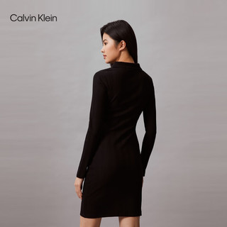 Calvin Klein Jeans24春夏女士休闲通勤ck绣标V字POLO领针织连衣裙ZW02583 BEH-太空黑 M