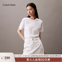 Calvin Klein Jeans【简白夏日系列】24春夏女士ck纯棉方框印花短袖T恤40WK949 YAA-月光白 XS