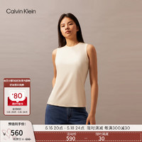 Calvin Klein Jeans24春夏女士休闲通勤ck纯棉净色圆领针织背心T恤40WK213 YAC-燕麦白 S