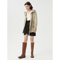 朗姿【尖货补单】可拆连帽卡其色羊毛风衣大衣女新款法式工装风外套 卡其绿色