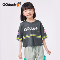 QQ duck 可可鸭 童装儿童T恤女童短袖上衣夏装青少年衣服字母爱心T深灰；165