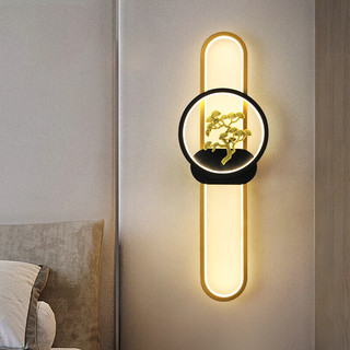 V-POWER壁灯卧室LED床头灯现代简约客厅背景墙创意北欧设计师壁灯 金松柏-三色调光35W