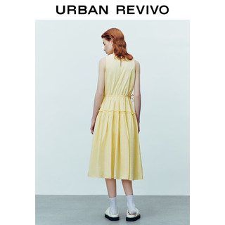 URBAN REVIVO 女法式茶歇褶皱系带收腰无袖连衣裙UWU740067 米黄 S