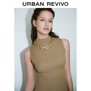 URBAN REVIVO 女装气质肌理中长款立领无袖连衣裙UWG740095 浅卡其 XS