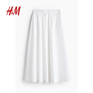 H&M女装2024夏季圆形府绸半身裙1221665 白色 155/60
