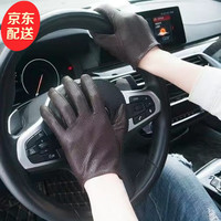 佳烜真皮手套男春秋薄款开车户外骑行防滑触屏夏季防晒山羊皮单皮手套 男款棕色 L