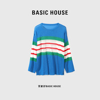 百家好（Basic House）拼色长袖针织衫女小众设计感上衣B0623B56822 宝蓝拼条 F90-145