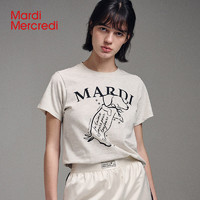 Mardi Mercredi MardiMercredi手绘摇尾腊肠狗短袖t恤上衣女全棉修身显瘦俏皮新款