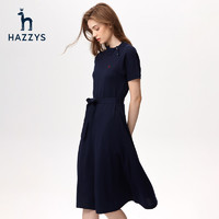 HAZZYS 哈吉斯 设计感斜领大摆POLO连衣裙女夏休闲短袖纯棉气质裙子