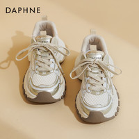 DAPHNE 达芙妮 香槟色老爹鞋女2024夏季厚底增高休闲鞋透气网面运动鞋