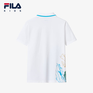 FILA【凉感】斐乐儿童童装2024夏季男中大童宽松短袖POLO衫 标准白-WT 150cm