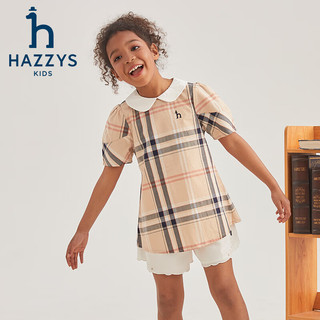 哈吉斯（HAZZYS）品牌童装女童夏短袖柔软舒适不易变形娃娃翻领女童短袖 格 155