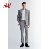 H&M HM男装西服夏季柔软紧身版灰色格纹商务西装上衣1174441