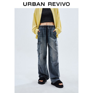 URBAN REVIVO 女装潮流街头休闲松紧抽绳牛仔长裤UWV840134