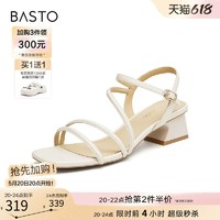 BASTO 百思图 2024夏商场新款复古休闲条带罗马粗跟女一字带凉鞋TNE32BL4
