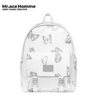 Mr.ace Homme mrace发光蝴蝶双肩包女大学生书包高级感休闲大容量电脑背包 白色