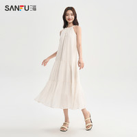 SANFU 三福 连衣裙2024新款夏季设计感气质挂脖海边度假长款白色裙子女装