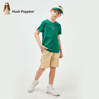 暇步士（Hush Puppies）童装儿童男女大童2024夏季抑菌亲肤休闲时尚经典短袖 松叶绿 130cm