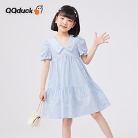 QQ duck 可可鸭 童装女童连衣裙儿童裙子夏装泡泡袖公主裙甜美法式裙蓝色；165