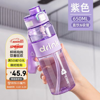 希乐大容量塑料杯tritan男生运动水杯女生随手杯带吸管艳紫650ml 艳紫【tritan材质】650ml
