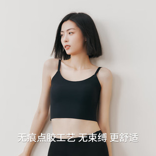 三枪（THREEGUN）女士内衣女性感大U美背文胸一体打底背心女无痕打底运动内衣 可调节肩带 简约黑 M