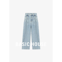 Basic House/百家好复古宽松休闲水洗直筒百搭长裤-B0624H5Z122 牛仔蓝 XL125-140斤