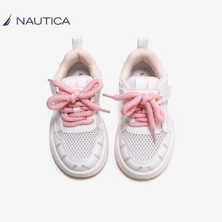 诺帝卡（NAUTICA）女童鞋儿童发光鞋男童单网运动休闲鞋小孩网鞋夏季老爹鞋发光板鞋 白粉 32码