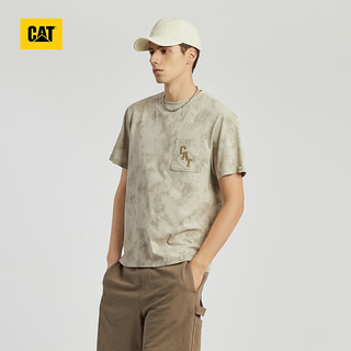 CAT卡特24夏季男户外休闲扎染效果美式印花休闲短袖T恤 浅卡其色 M