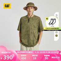 CAT卡特24夏季男户外休闲扎染效果美式印花休闲短袖T恤 暗绿色 3XL