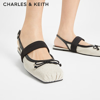 CHARLES&KEITH24夏蝴蝶结平底方头芭蕾鞋凉鞋女CK1-70920149 Beige米色 39