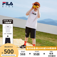 FILA【舒爽棉】斐乐儿童套装2024夏中大童T恤短裤男女童短袖裤子 标准白-FWT 130cm