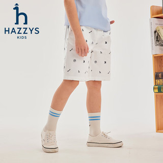 哈吉斯（HAZZYS）品牌童装男童五分裤2024夏季舒适弹力宽松轻薄简约梭织五分裤 本白 165