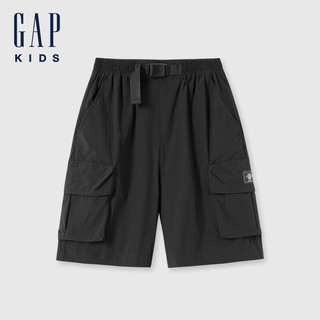 Gap男童2024夏季吸湿速干松紧腰直筒短裤儿童装中裤466696 黑色 140cm(10-11岁)亚洲尺码