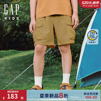 Gap男童2024夏季吸湿速干松紧腰直筒短裤儿童装中裤466696 卡其色 160cm(14-15岁)亚洲尺码