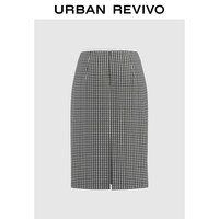 URBAN REVIVO 女士复古风优雅气质格纹开衩半身裙 UWU540055 深黑灰色格子  S