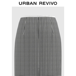 URBAN REVIVO 女士复古风优雅气质格纹开衩半身裙 UWU540055 深黑灰色格子 L