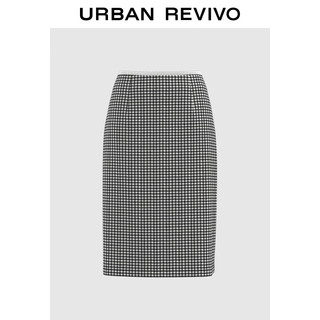 URBAN REVIVO 女士复古风优雅气质格纹开衩半身裙 UWU540055 深黑灰色格子 XL