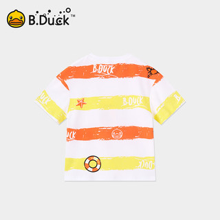 B.Duck小黄鸭童装儿童短袖条纹T恤2024年夏季半袖男童纯棉上衣 橙色 110cm