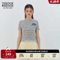 Teenie Weenie小熊2024年夏季撞色条纹短款短袖T恤复古时髦女 蓝色 165/M