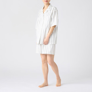 无印良品（MUJI）女式 凉感双层纱织 短袖睡衣套装女士家居服女款夏季FD14CC4S 米白竖条纹 L-XL