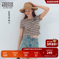 Teenie Weenie小熊2024年夏季撞色条纹短款短袖T恤复古时髦女 军绿色 170/L