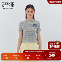 Teenie Weenie小熊2024年夏季撞色条纹短款短袖T恤复古时髦女 蓝色 170/L