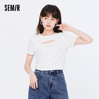 Semir 森马 短袖T恤女短款修身字母盐系2022夏新款镂空小