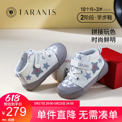 TARANIS 泰兰尼斯 春季新款男童鞋小宝宝鞋子婴儿学步鞋软底星星休闲机能鞋 白/紫 18码 内长