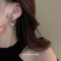 MOEFI 茉妃 925銀針紫晶玫瑰花朵雙面帶耳環韓國小眾感氣質耳釘時尚耳飾