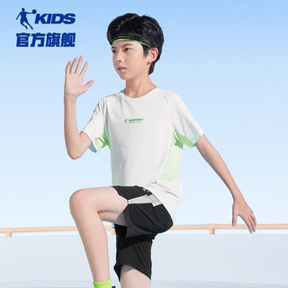 乔丹QIAODAN冰感科技童装男大童T恤短袖2024夏季儿童跑步速干上衣 白色 160cm