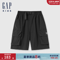 Gap男童2024夏季吸湿速干松紧腰直筒短裤儿童装中裤466696 黑色 150cm(12-13岁)亚洲尺码