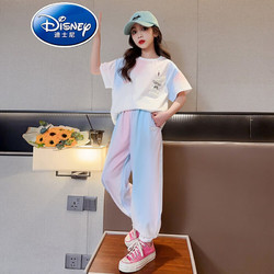 Disney 迪士尼 品牌童装女童夏装套装短袖长裤两件套洋气女孩夏季儿童运动套装潮 套装