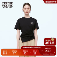 Teenie Weenie小熊女装2024夏装可调节捏褶收腰设计感短袖T恤 黑色 165/M