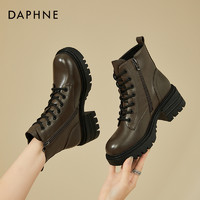 DAPHNE 达芙妮 厚底马丁靴女款2024新款女鞋冬季加绒英伦风粗跟短靴高跟鞋